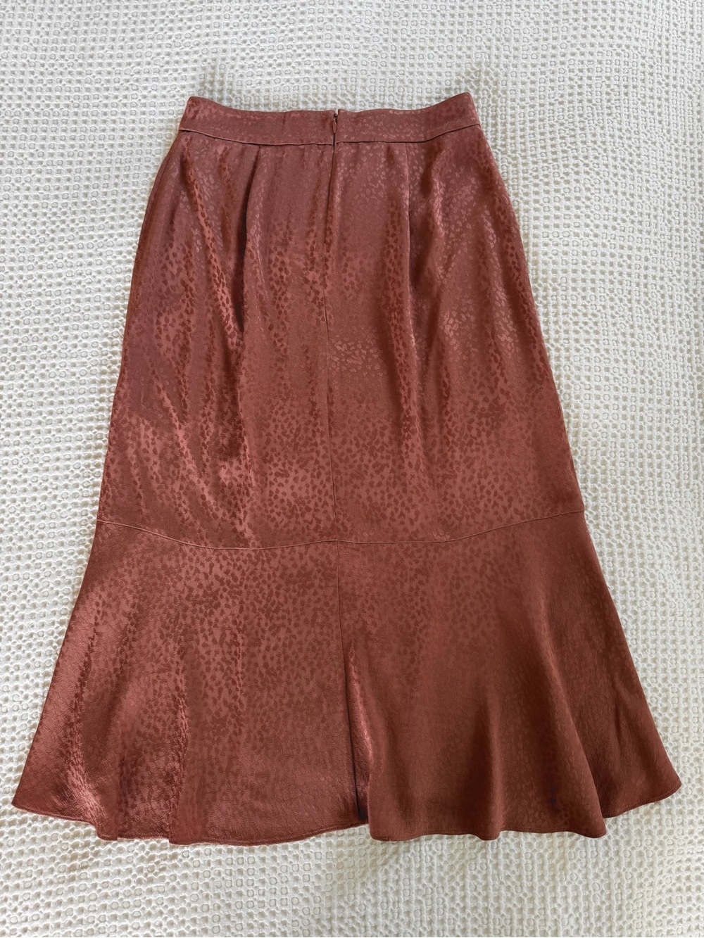 Madewell Cheetah Jacquard Bias Cut Midi Skirt Rust Satin Size 4 ND132 HO21 - Picture 3 of 11